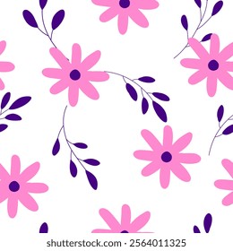  Simple floral small daisy flowers seamless pattern. Botanical flower pattern background for textile. Vector Eps