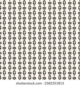 Simple floral texture, vintage geometric pattern with small flower silhouettes. Vector abstract monochrome background. Design for decor, wrapping