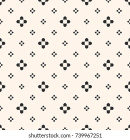 Simple floral texture, vintage geometric pattern with small flower silhouettes. Vector abstract monochrome background. Black shapes on beige backdrop. Repeat design for decor, wrapping, paper, covers