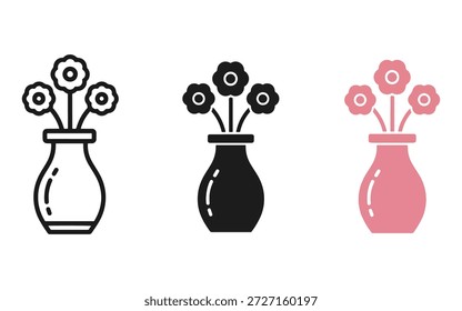 Simples ícone de vaso floral definido em várias cores