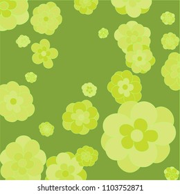 Simple Floral Vector Background Pattern. Pastel Green Flowers with Contour on Green Background. Cute Pattern for Print, Paper, Design