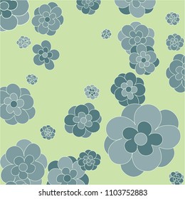 Simple Floral Vector Background Pattern. Pastel Green Flowers with Contour on Light Green Background. Cute Pattern for Print, Paper, Design