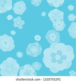Simple Floral Vector Background Pattern. Light Blue Flowers with Contour on Blue Background. Cute Pattern for Print, Paper, Design