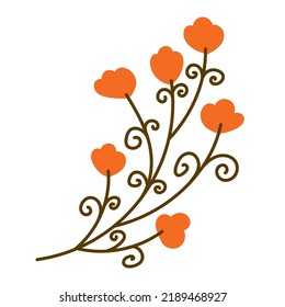 Simple floral vector illustration. Branches with autumn leaves. Black silhouette on a white background. Elements for autumn design, decoration, pattern making.