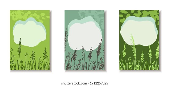 Einfache, florale Vektorgrafik im Öko-Stil. Für Broschüren, Cover, Template, Postkarte, Flyer. Naturkosmetik, Bio-Produkte, Kräuter, Grüntöne. Spa-Salon, Hautpflege, Gesundheit.