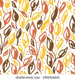 Simple floral vector seamless pattern. Bright autumn leaves on a white background. For prints of fabrics, textile products. Seasonal design.