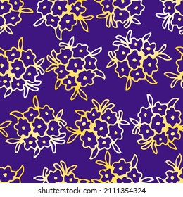 Simple floral vector seamless pattern. Golden flowers on a purple background. For fabric prints, textile products, packaging, clothing.