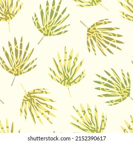 Simple floral vector seamless pattern in safari style. Dry palm leaves on a light beige background. For fabric prints, textile products, men's shirts.