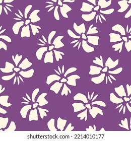 Simple floral vector seamless pattern. Light silhouette of flowers on a purple background. For fabric prints, textile products, home decor, clothing, men's shirt.