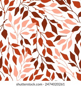 Simple floral vector seamless pattern. Dry colored leaves on a white background. Autumn leaf fall, nature.