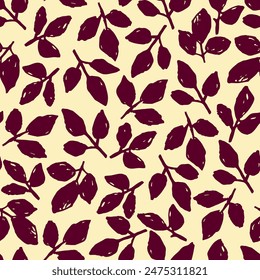 Simple floral vector seamless pattern. Brown autumn leaves on a light background. Nature and vegetation. For fabric prints, textile products, stationery.