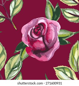 Simple Floral Watercolor seamless pattern with roses and leaves