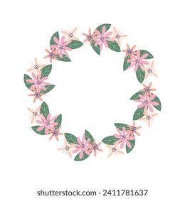 Simple floral wreath, frame made of flowers and leaves for greetings and cards.