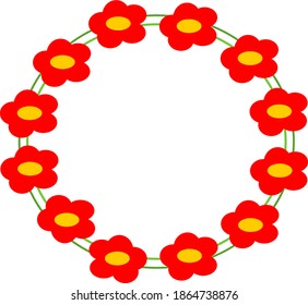 Simple vector de flor floral con flores rojas. Imagen de clip de flores. Correa personalizada con centro en blanco. Doce símbolos similares.