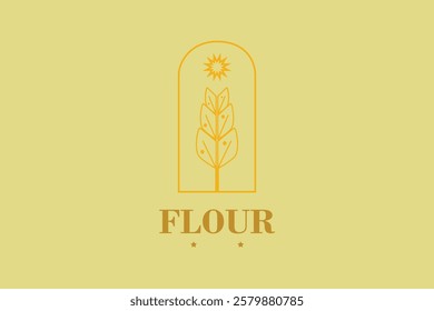 A simple flour logo that symbolizes one of the most important food crops, namely wheat. The dominant color is yellow, both the background and the logo image imply the typical color of a bread.