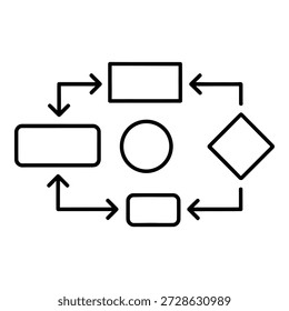 Simple flowchart diagram with arrows and blank shapes isolated on transparent background