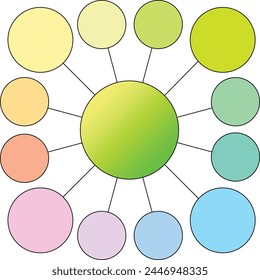 simple flowchart or mind map infographics template with 13 circle elements