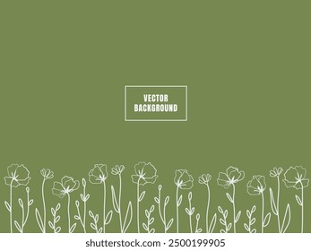 Fondo floral simple. fondo verde minimalista. fondo floral de arte de línea dibujado a mano. fondos florales simples. fondos verdes