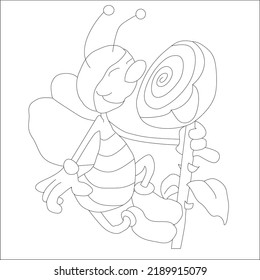 
A Simple Flower Bee Line Art Design.eps