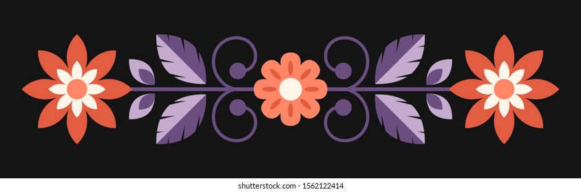 Simple flower border. Decorative ornament for printing on paper, textile. Element for embroidery, applique, surface decoration.