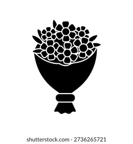 simple flower bouquet silhouette with multiple blossoms isolated on white background. clean floral vector illustration ideal for minimal wedding designs, valentine's day icons, and spring themed patterns.