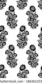 Simple flower butta damask pattern with black and white background