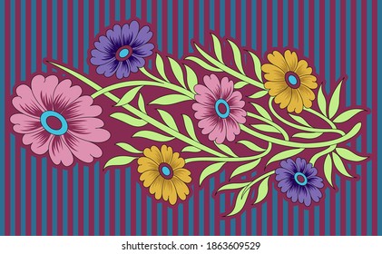 Simple flower butta pattern with  rama striped dark pink background