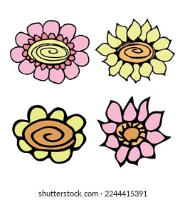 Simple flor clipart. Conjunto de doodle floral dibujado a mano. Para imprimir, web, diseño, decoración, logotipo