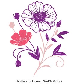 simple flower composition with hand drawn lines.botanical illustration for textile and print materials.artistic floral sketch for fashion

