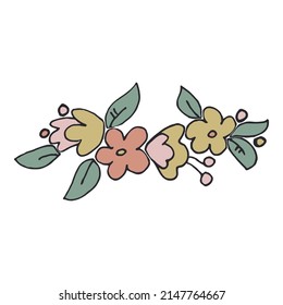 Simple flower crown design element isolated. Hand drawn vector.