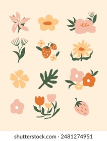 Simple Flower Decoration Matisse Groove Style Illustration Set