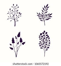 Simple flower drawing, silhouettes, vector illustration