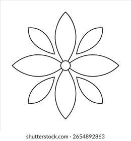 Una flor simple con ocho pétalos está aislada sobre un fondo blanco.