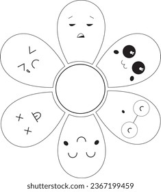 Simple flower with emoji coloring pages. Line drawn vector illustration. Coloring books for kids
