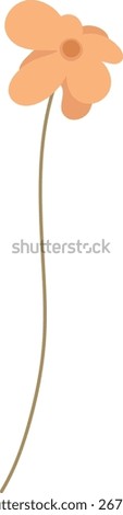 A simple flower with five petals and a long slender stem in a clean vector style. The illustration depicts a lone blossom with a tall, thin stalk in a minimalist approach. Cartoon vector illustration.
