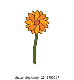 Flor simple plana con detalles mínimos. aislado en estilo de dibujos animados de fondo blanco