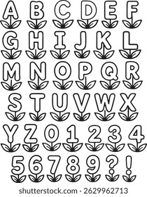 Simple Flower Floral  typography font lettering ABC cartoon vector text