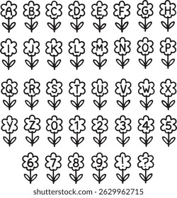 Simple Flower Floral  typography font lettering ABC cartoon vector text