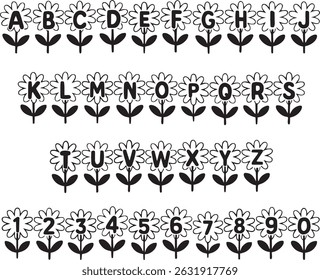 Simple Flower Floral typography font lettering ABC cartoon vector text