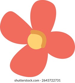 Uma flor simples com quatro pétalas arredondadas e um círculo central em um estilo arrojado. O design da flor é ousado com um núcleo circular central e pétalas lisas. Ilustração de vetor de desenhos animados.