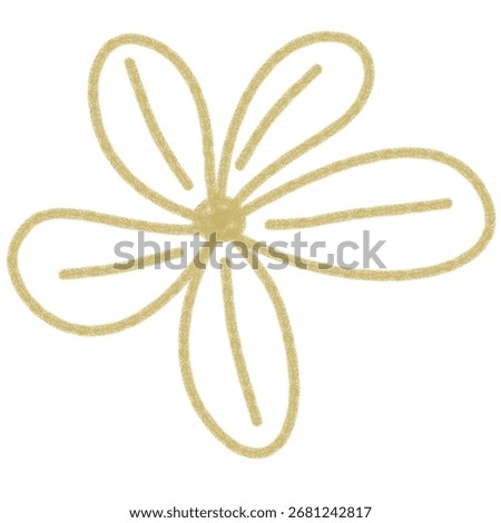 A simple flower icon with fifth oval petals outlined in a rough, hand-drawn style