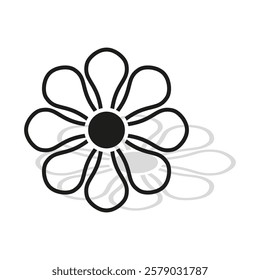 Simple flower icon. Line art design. Minimal floral element. Decorative black outline.