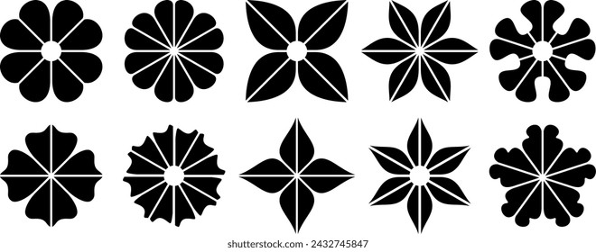 Einfache Blumen-Icon-Set. Silhouetten-Vektor isoliert auf weißem Hintergrund. Design kann bearbeitet werden