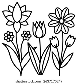 A simple flower icon set with spring floral shapes, possibly including a cat illustration, designed with a clean and colorful aesthetic.