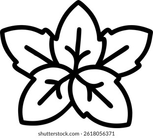 A simple flower illustration featuring five leaves with distinct veins, outlined in thick black lines on white.