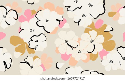 Simple flower illustration pattern. Creative collage contemporary floral seamless pattern. Fashionable template for design.