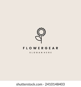 Simple flower industry logo, flower combine with gear logo modern concept