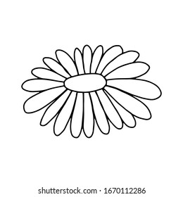 A Simple Flower Line Art Design.Daisy Flower In The Doodle Style .Black And White Image Isolated On A White Background.Contour Drawing.Vector Illustration