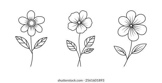 Simple Flower Line Art Floral Illustrations for Coloring Pages