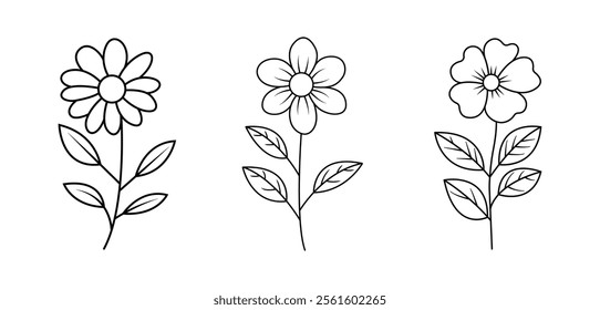  Simple Flower line art set Minimalistic flower outline drawing